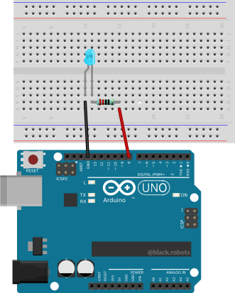 Esquema: LED con resistencia en una protoboard